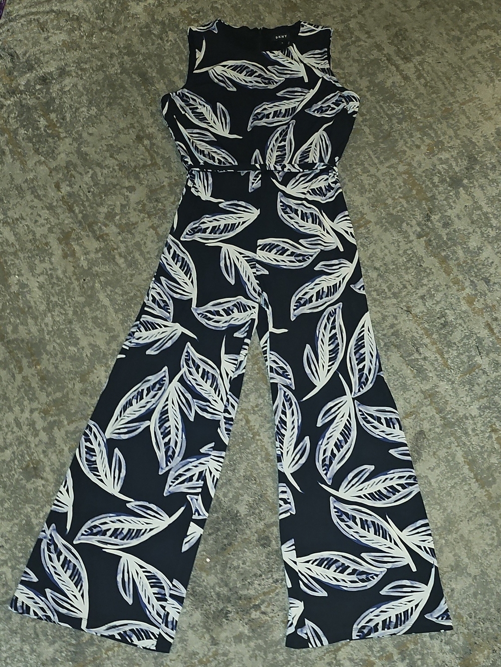 DKNY Printed Tie Waist Jersey Jumpsuit Size 14 - Picture 4 of 13